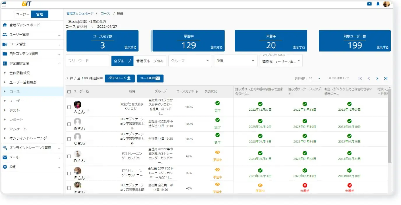 学生ごとの進捗状況が一目でわかる学習管理レポート